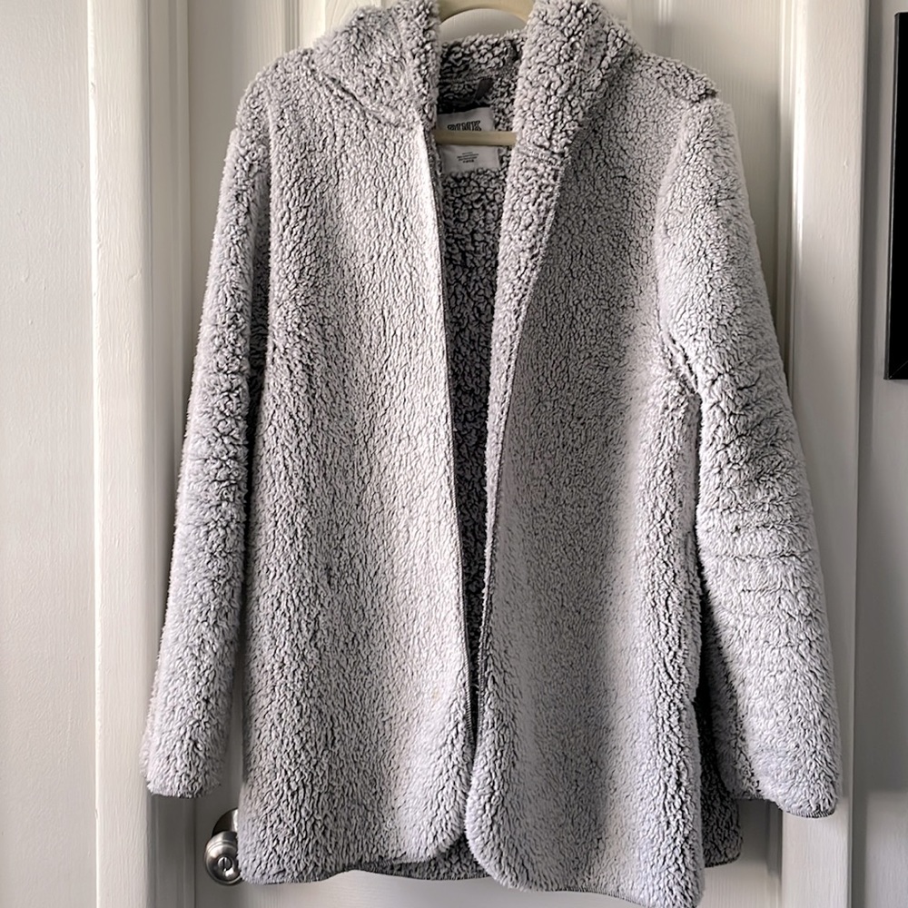 Victoria’s Secret PINK gray fleece hooded Sherpa coat sweater jacket M/L